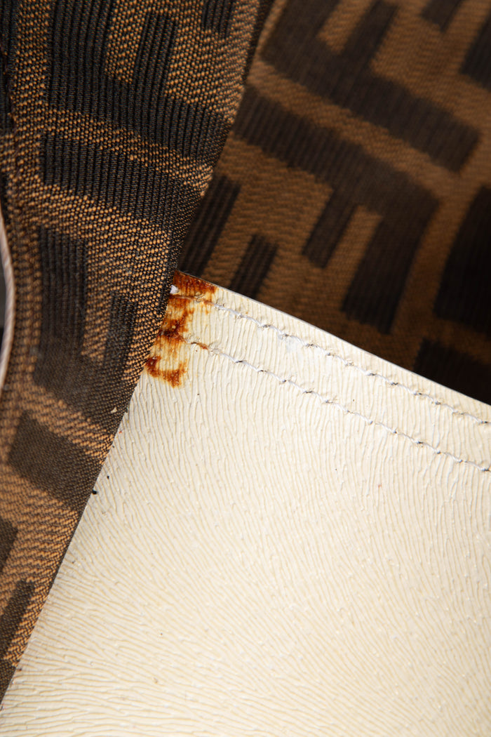 Fendi Zucca Monogram and Leather Baguette Shoulder Bag