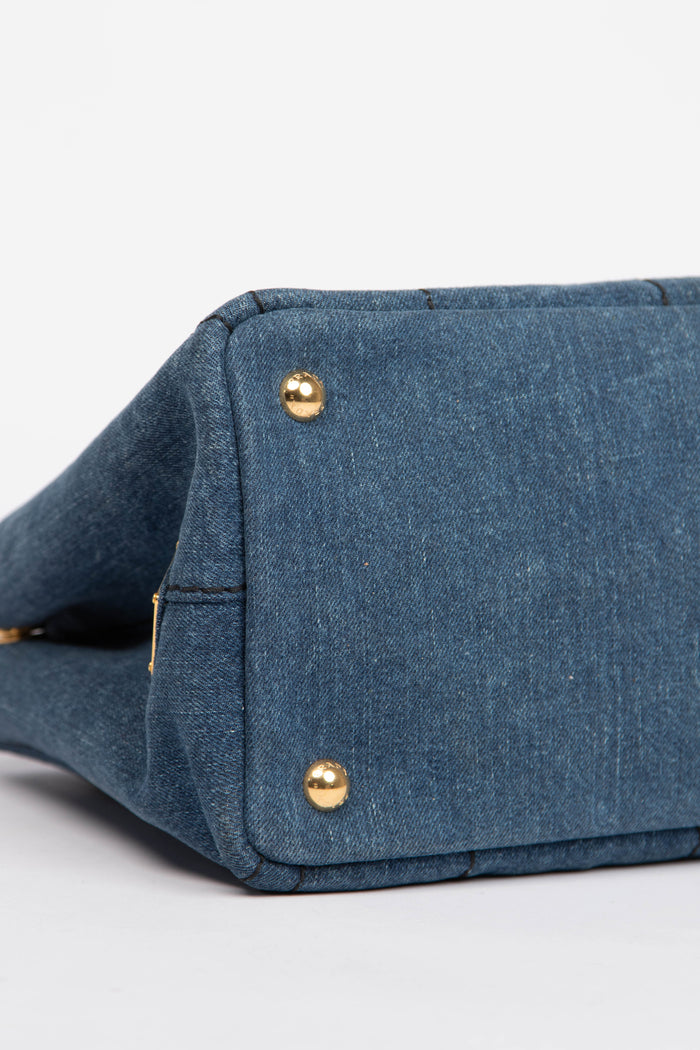 2010s Prada Denim Small Canapa Tote Bag