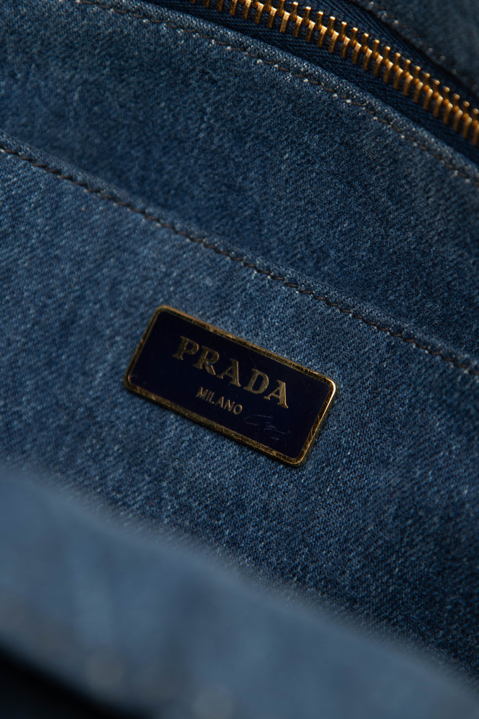 2010s Prada Denim Small Canapa Tote Bag