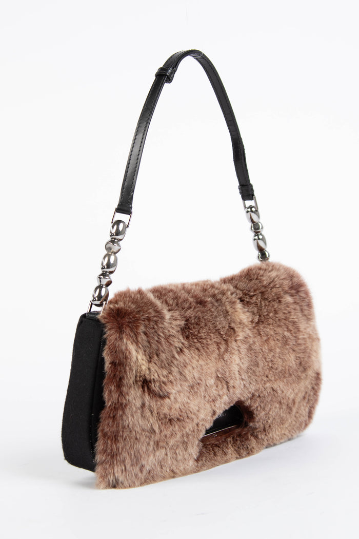 2000s Christian Dior Fur & Pinstripe Malice Shoulder Bag
