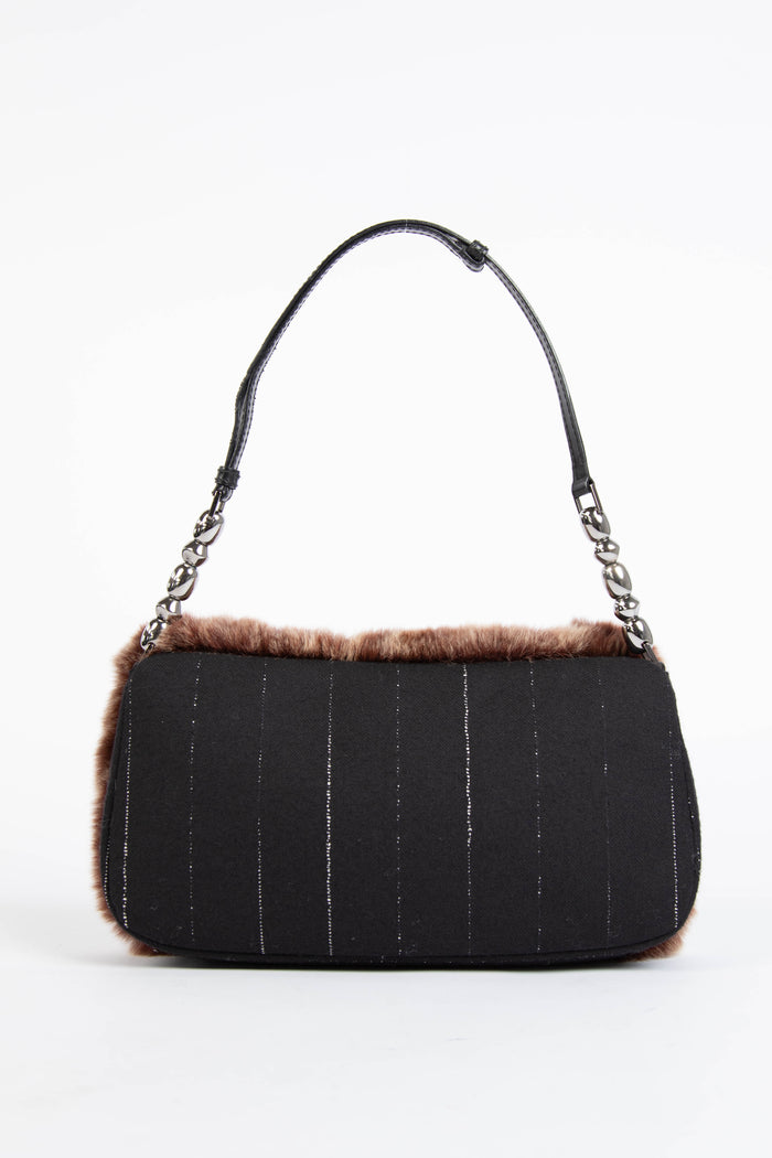 2000s Christian Dior Fur & Pinstripe Malice Shoulder Bag