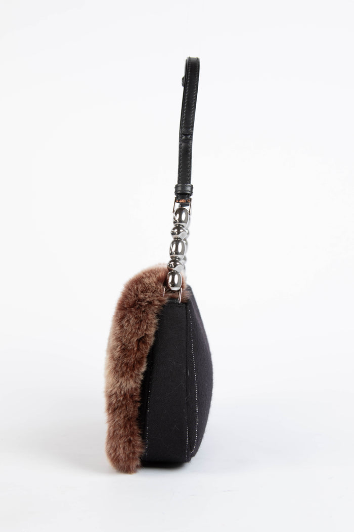 2000s Christian Dior Fur & Pinstripe Malice Shoulder Bag