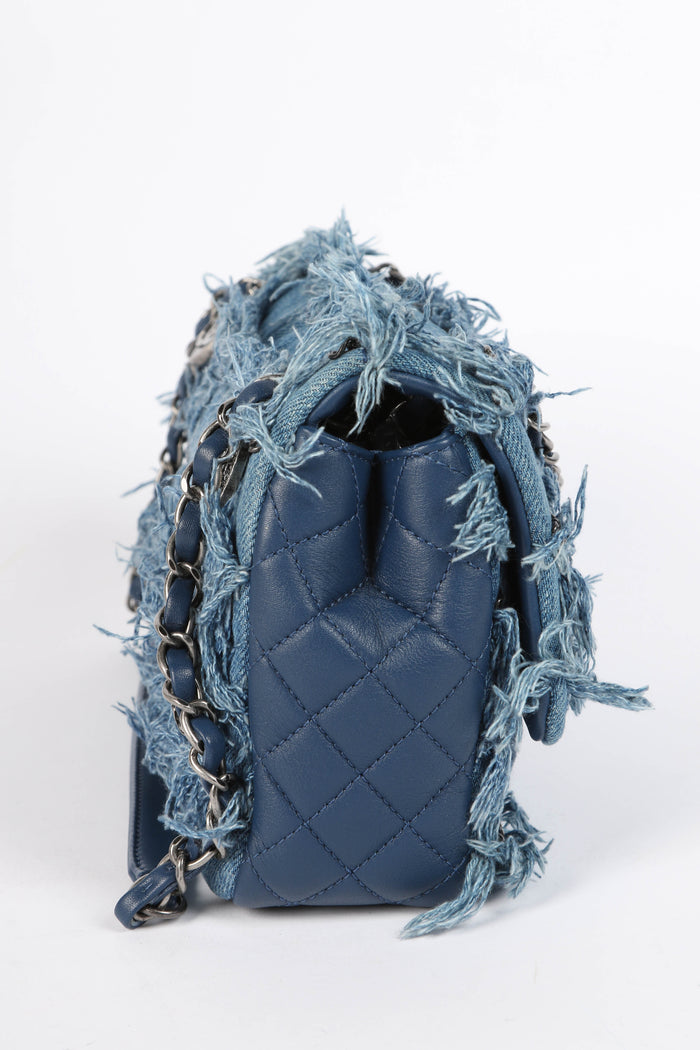 2014 Chanel Paris-Dubai Fringe Denim Single Flap Shoulder Bag