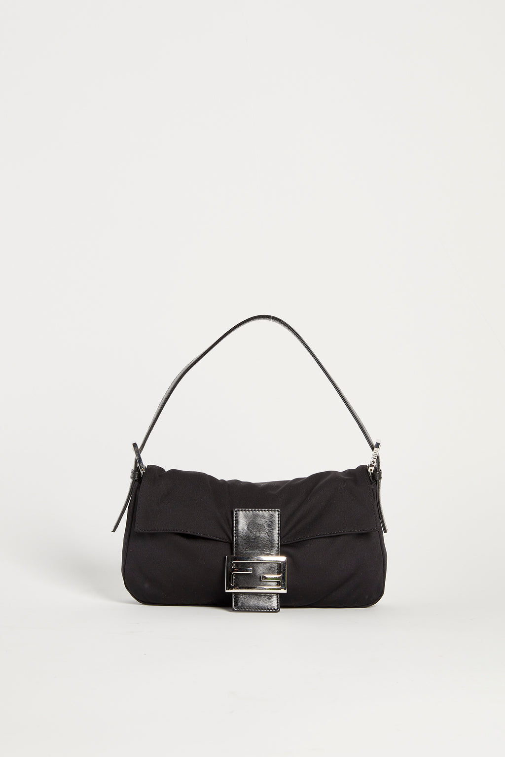 Vintage Fendi Black Neoprene Baguette Shoulder Bag