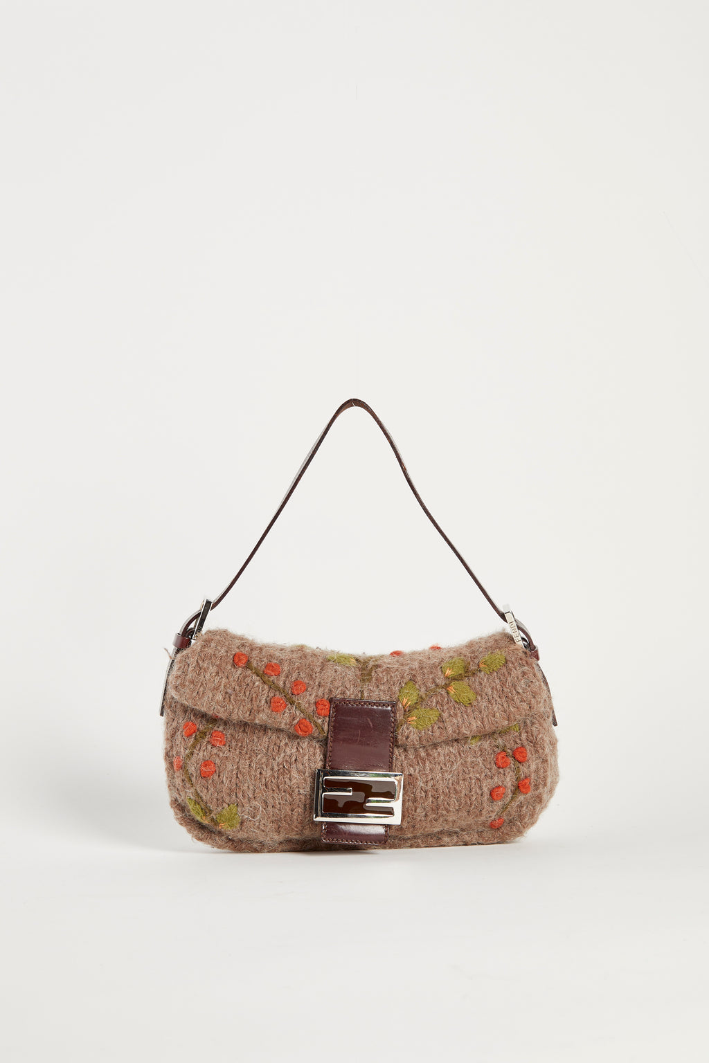Vintage Fendi Knitted & Embroidered Baguette Shoulder Bag
