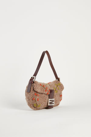 Vintage Fendi Knitted & Embroidered Baguette Shoulder Bag