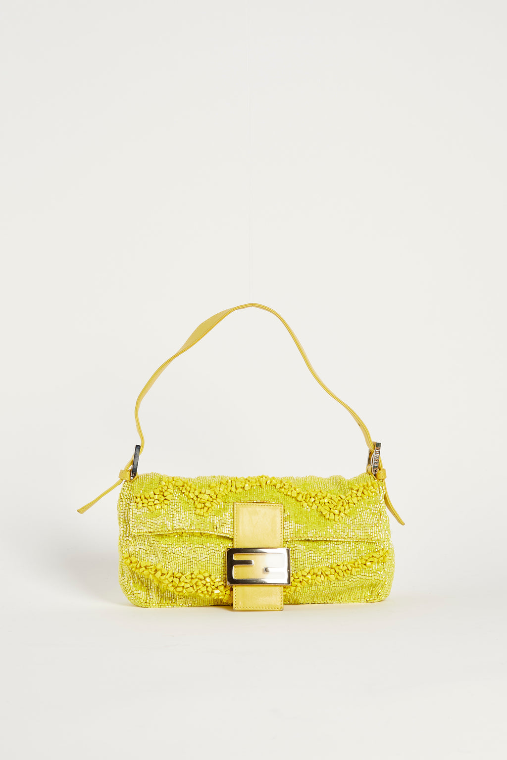 RARE Fendi Yellow Beaded Baguette Shoulder Bag