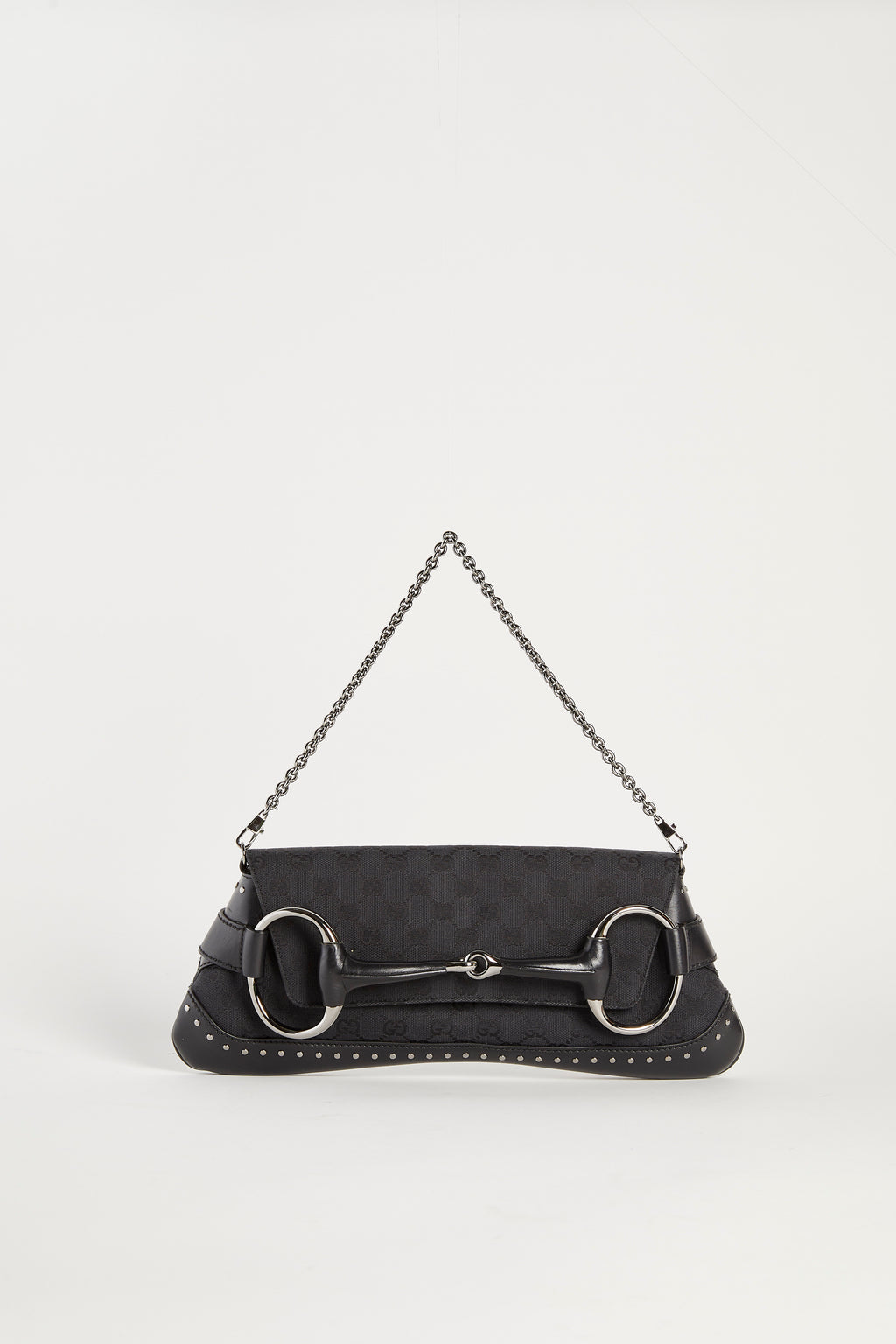 RARE Vintage Gucci GG Black Monogram Horsebit Shoulder Bag