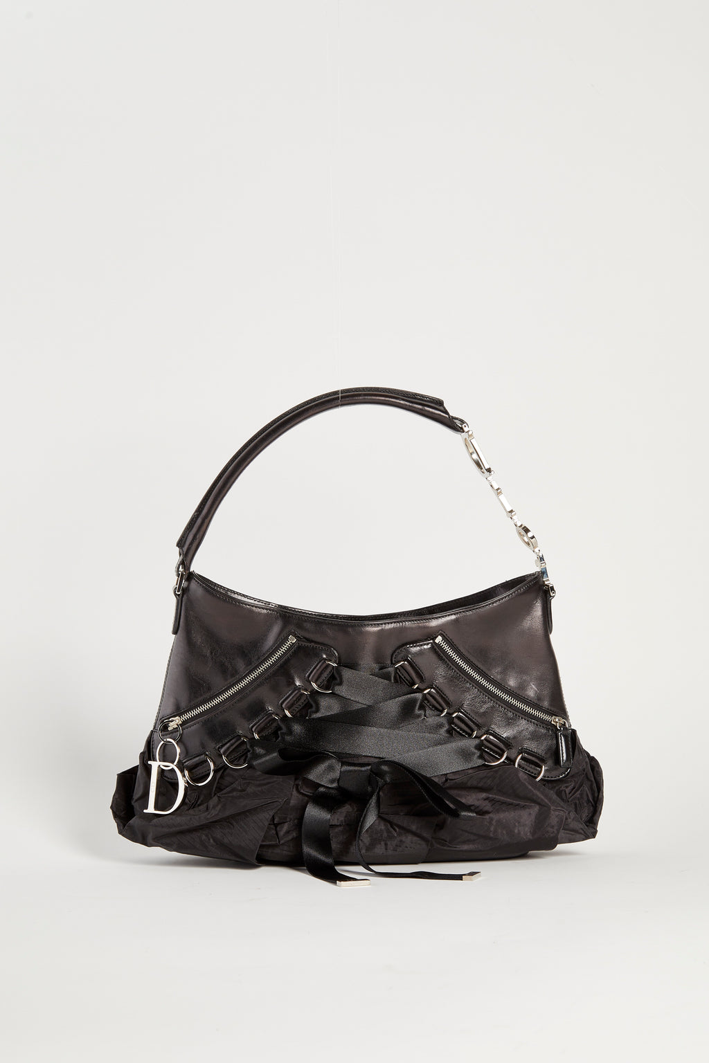 SUPER RARE Christian Dior Galliano Black Leather Ballerina Shoulder Bag