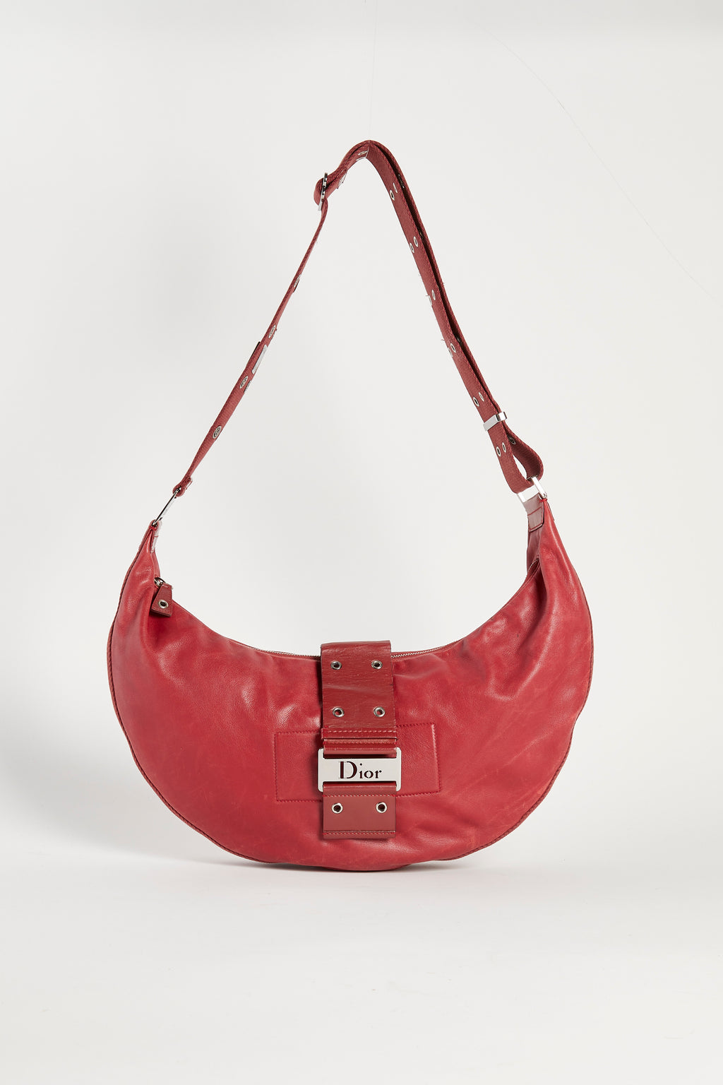 RARE Christian Dior Red Leather Large Half Moon Columbus Bag
