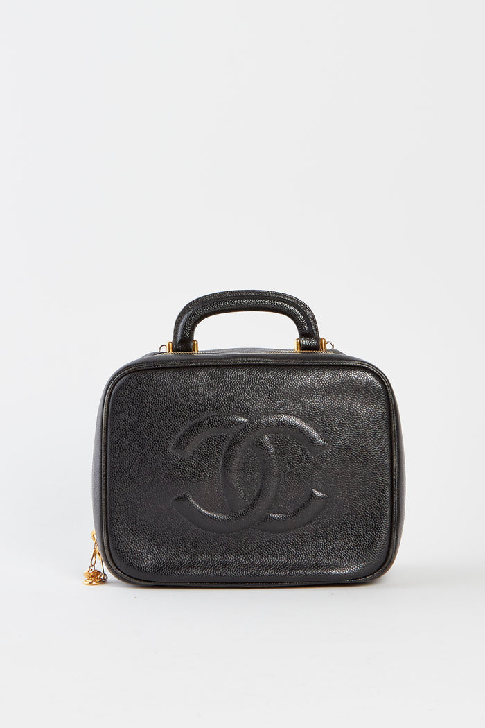 Vintage Chanel Black Caviar Leather Vanity Case