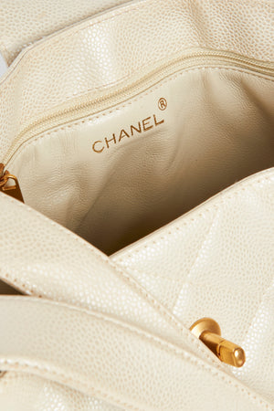 2000s Chanel Ivory Caviar Leather Shoulder Bag with GHW