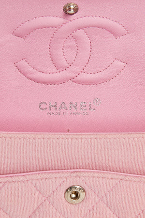 2000s Chanel Baby Pink Jersey Small Double Flap Bag SHW