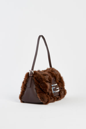 RARE Fendi Brown Fur Mamma Baguette Shoulder Bag