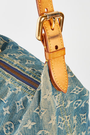 2000s Louis Vuitton Blue Denim Baggy GM Monogram Shoulder Bag