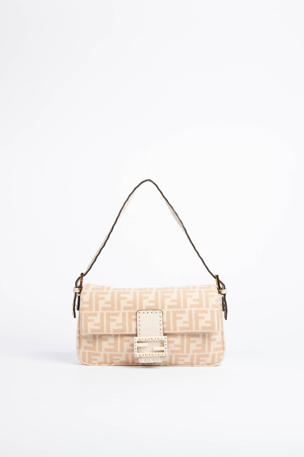 2020s Fendi Wool & Leather Selleria Baguette Shoulder Bag