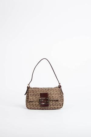 Vintage Fendi Light Brown Zucchino Small Shoulder Bag