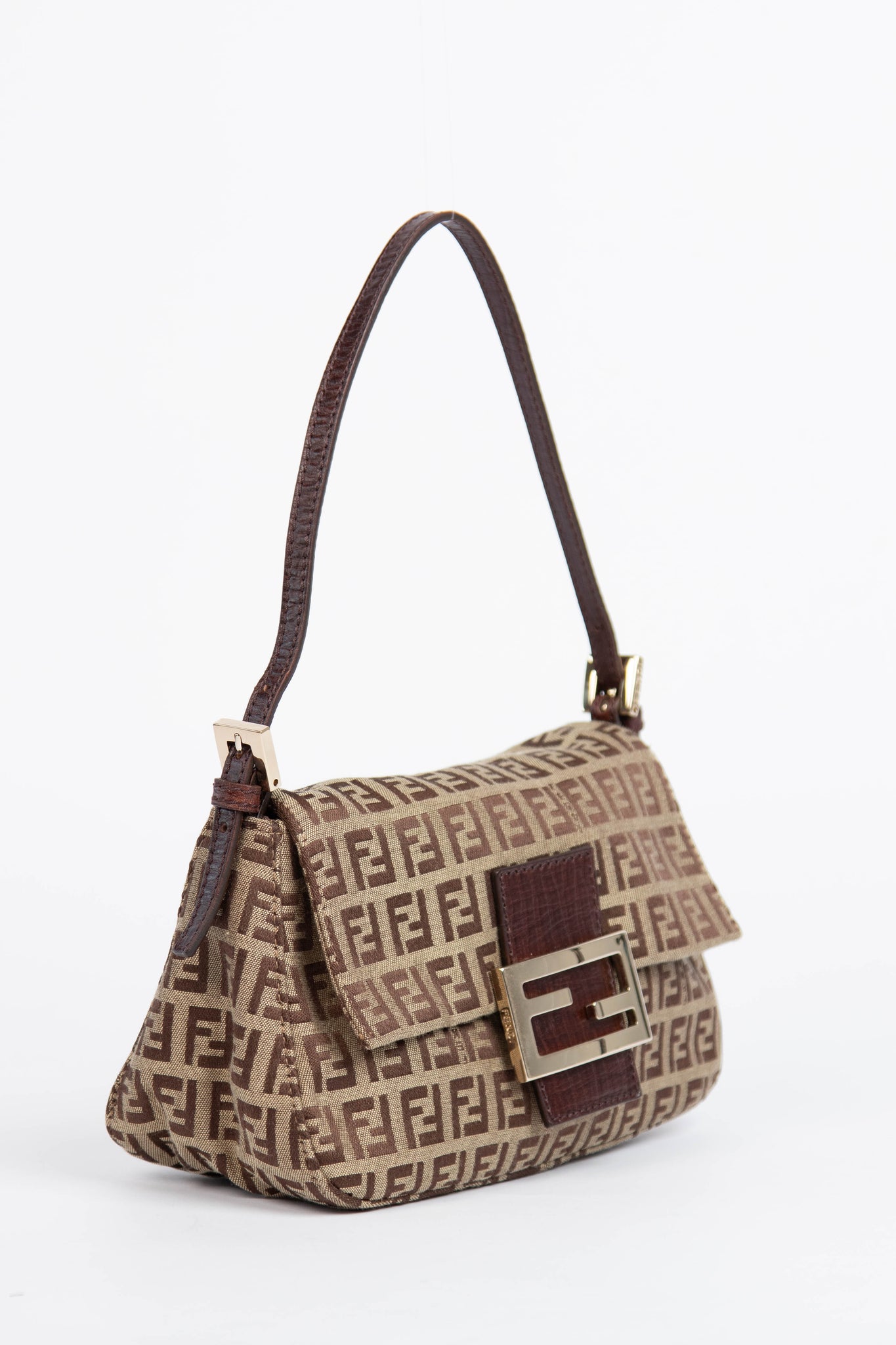 Vintage Fendi Light Brown Zucchino Small Shoulder Bag