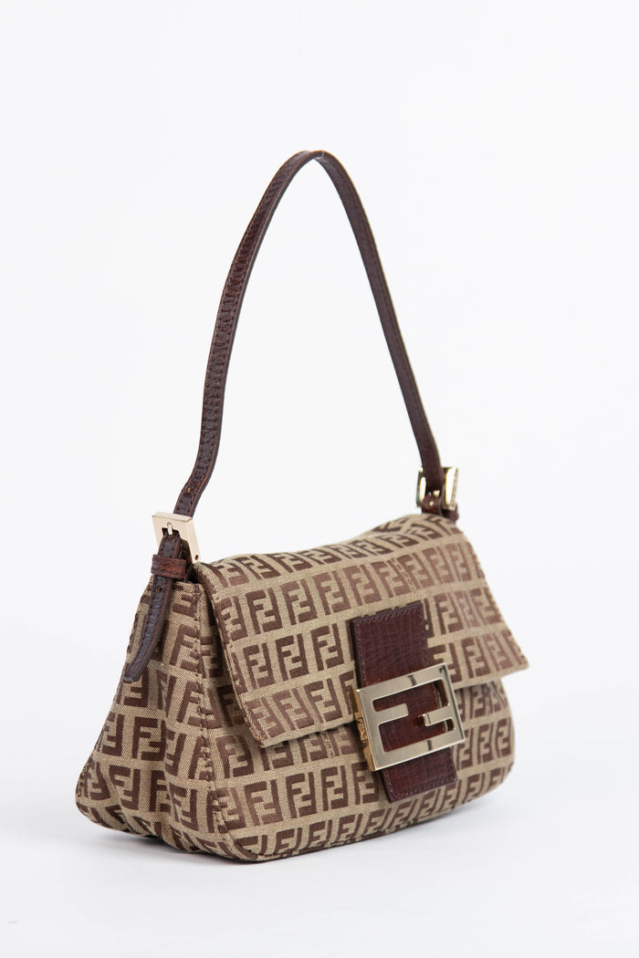 Vintage Fendi Light Brown Zucchino Small Shoulder Bag