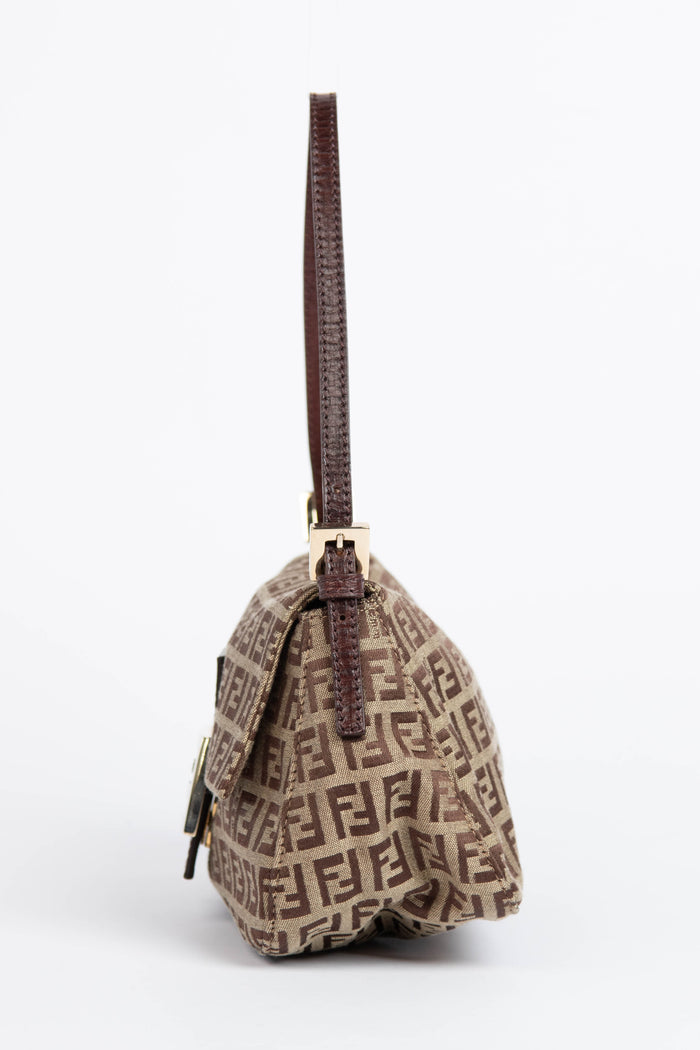 Vintage Fendi Light Brown Zucchino Small Shoulder Bag