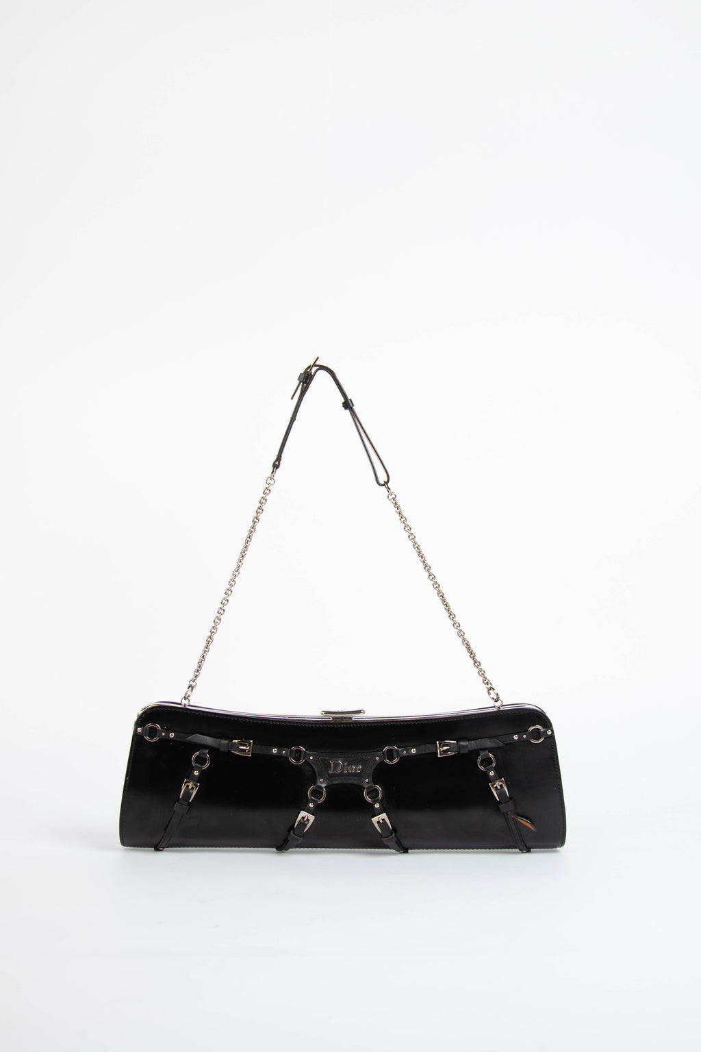 SUPER RARE Christian Dior Galliano Black Bondage Clutch Bag