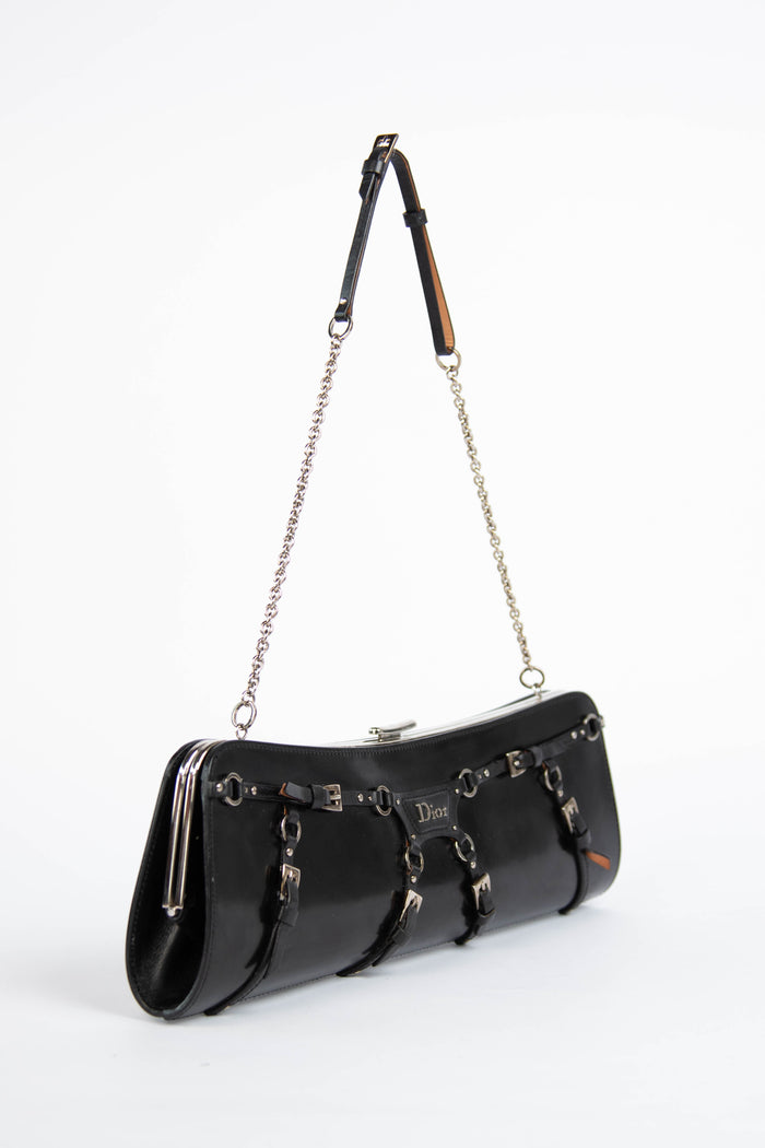 SUPER RARE Christian Dior Galliano Black Bondage Clutch Bag