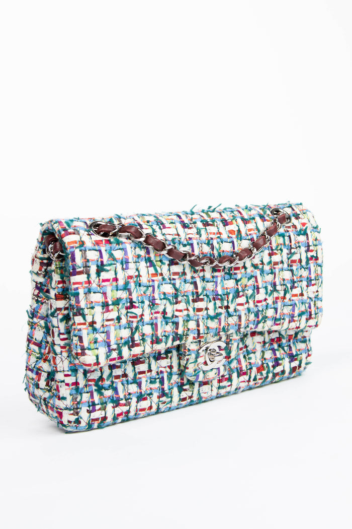 2010s Chanel Multicolour Tweed Medium Double Flap Shoulder Bag