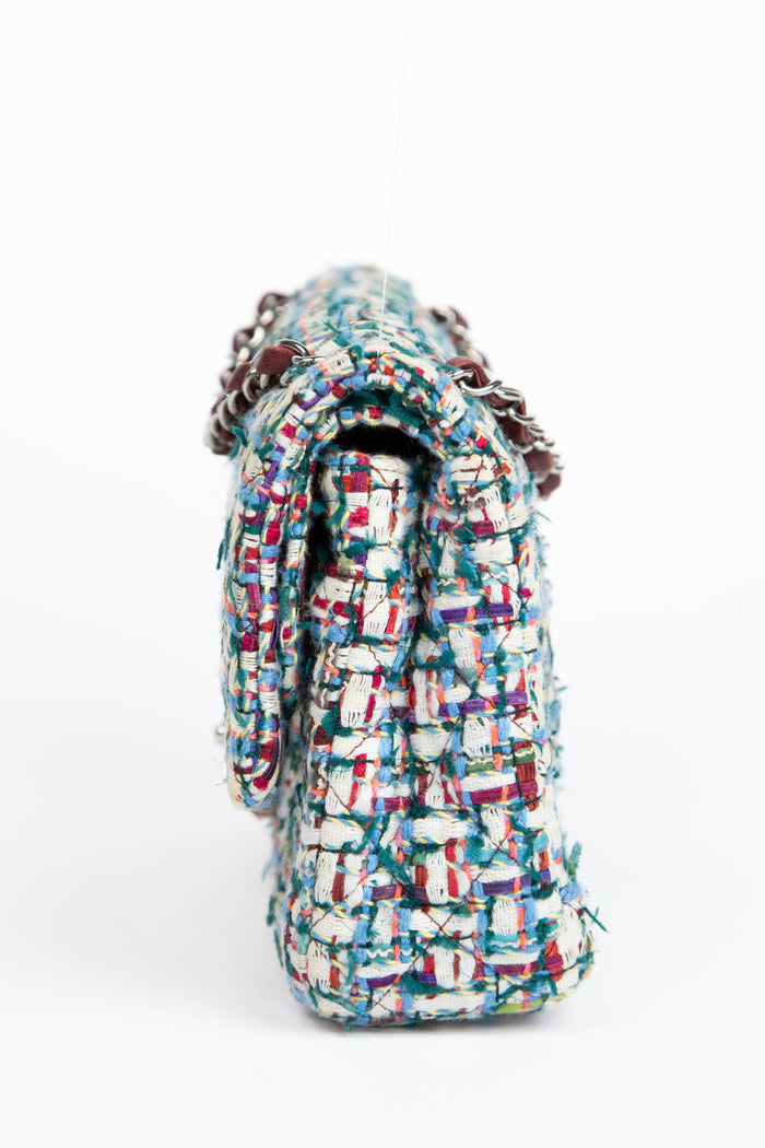 2010s Chanel Multicolour Tweed Medium Double Flap Shoulder Bag