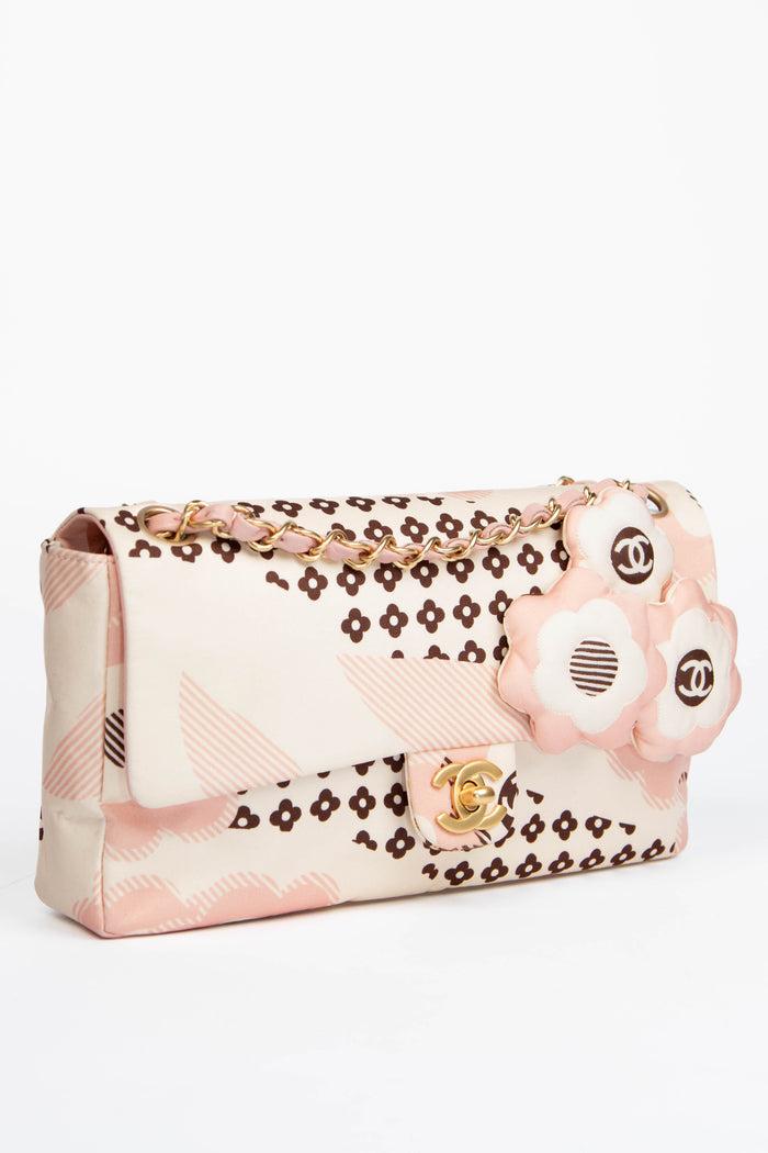 RARE 2000s Chanel Camellia Printed Medium Single Flap Bag