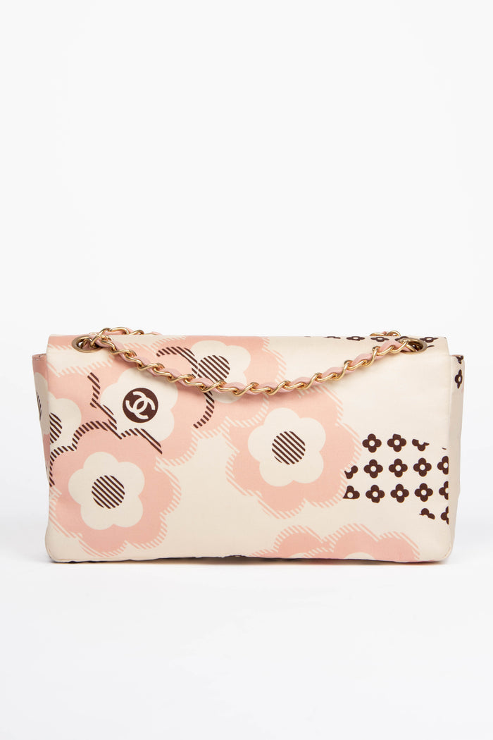 RARE 2000s Chanel Camellia Printed Medium Single Flap Bag