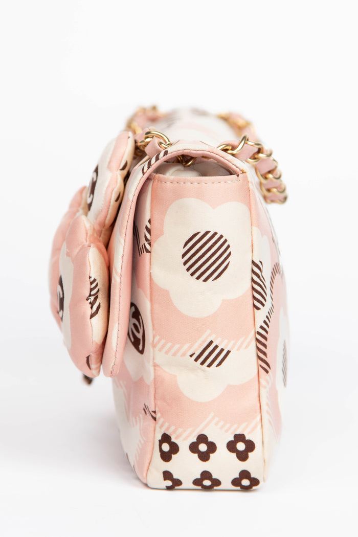 RARE 2000s Chanel Camellia Printed Medium Single Flap Bag