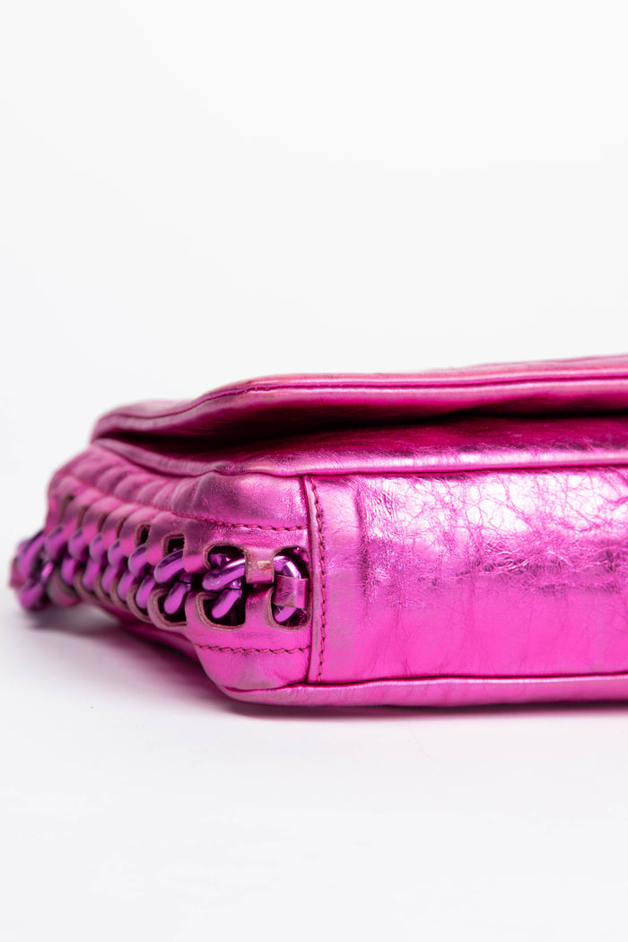 2000s Chanel Metallic Pink Leather Modern Chain Single Flap Bag