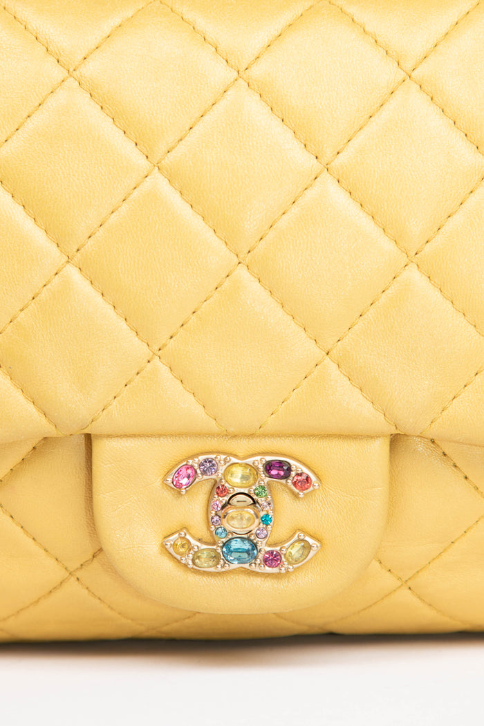 2000s Chanel Yellow Leather Precious Jewel Flap Bag