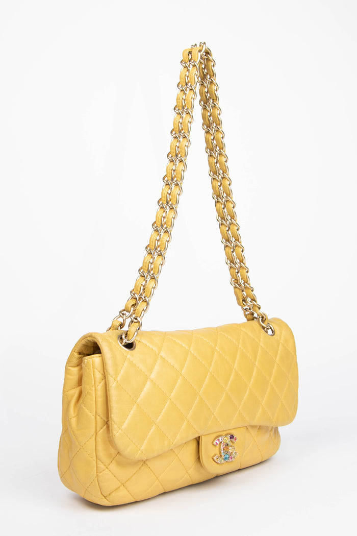 2000s Chanel Yellow Leather Precious Jewel Flap Bag