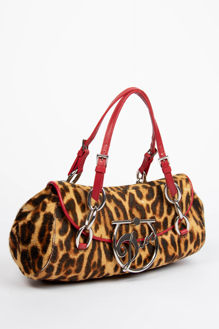 2000s Christian Dior Pony Hair Leopard Print Diva Shoulder Bag