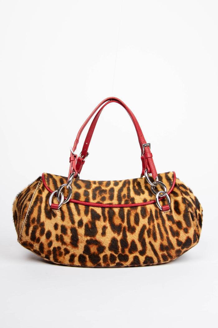 2000s Christian Dior Pony Hair Leopard Print Diva Shoulder Bag