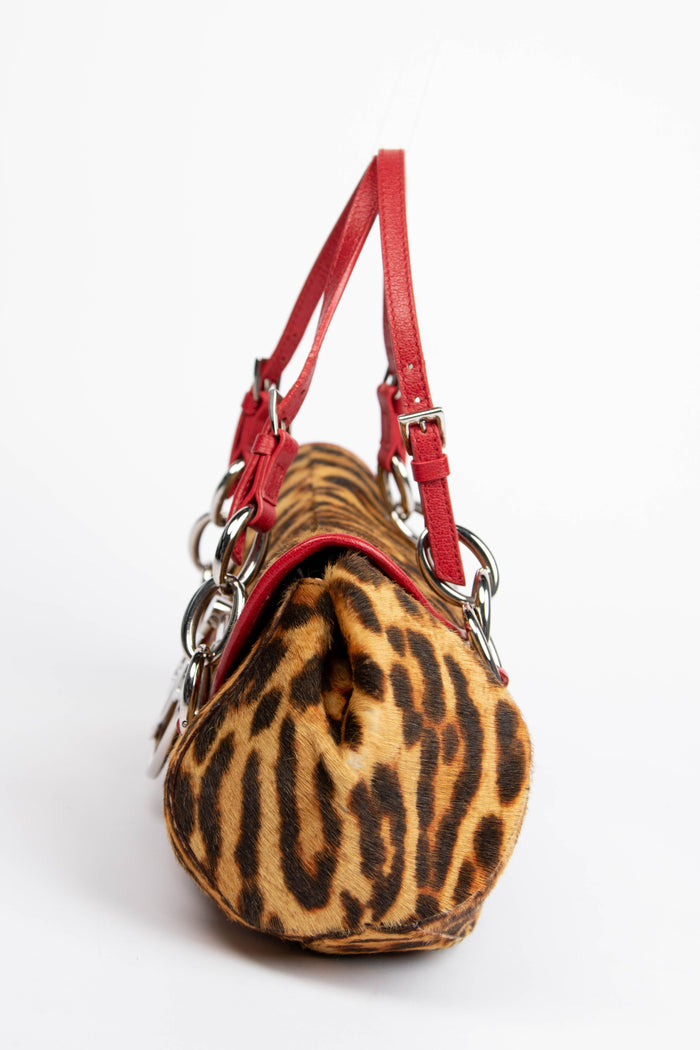 2000s Christian Dior Pony Hair Leopard Print Diva Shoulder Bag
