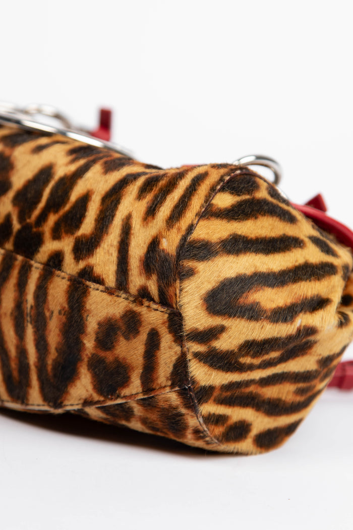 2000s Christian Dior Pony Hair Leopard Print Diva Shoulder Bag