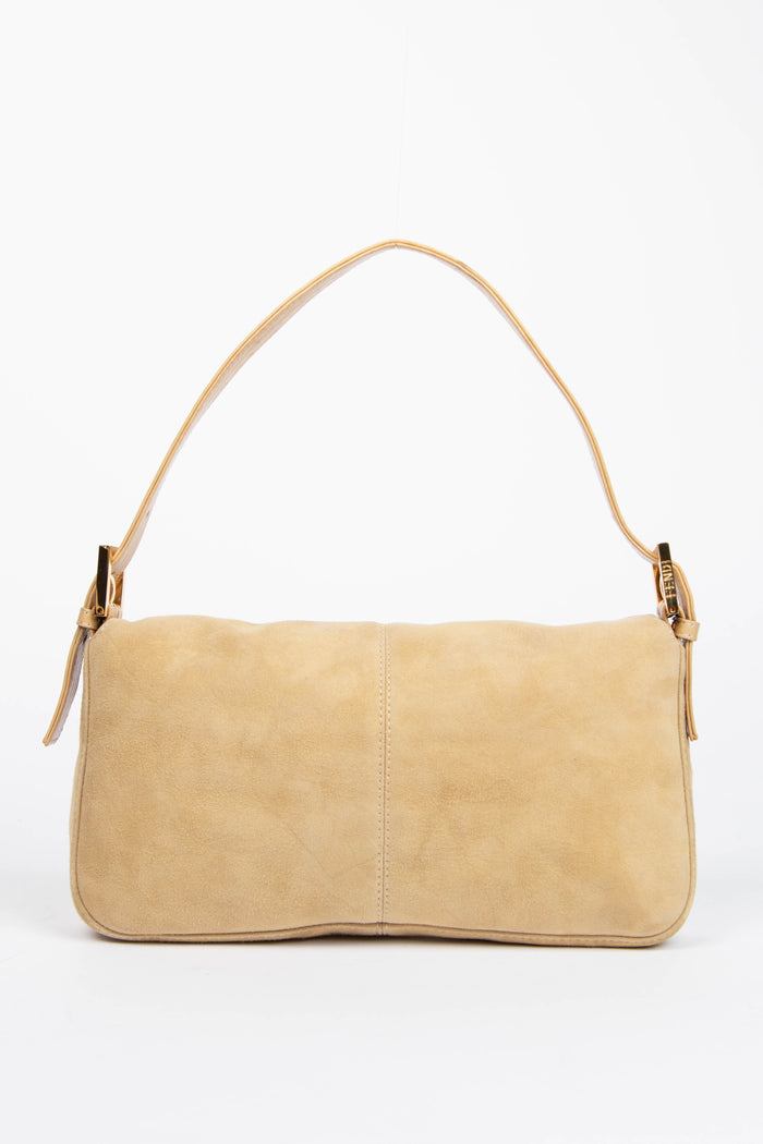 Vintage Fendi Beige Suede Baguette Shoulder Bag