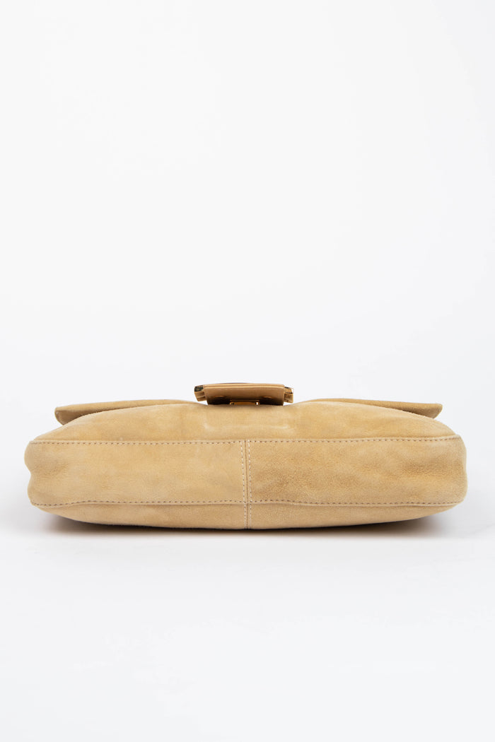Vintage Fendi Beige Suede Baguette Shoulder Bag