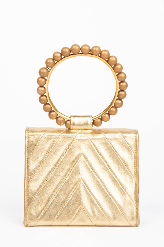 Vintage Chanel Chevron Leather Mini Pearl Top Handle Bag