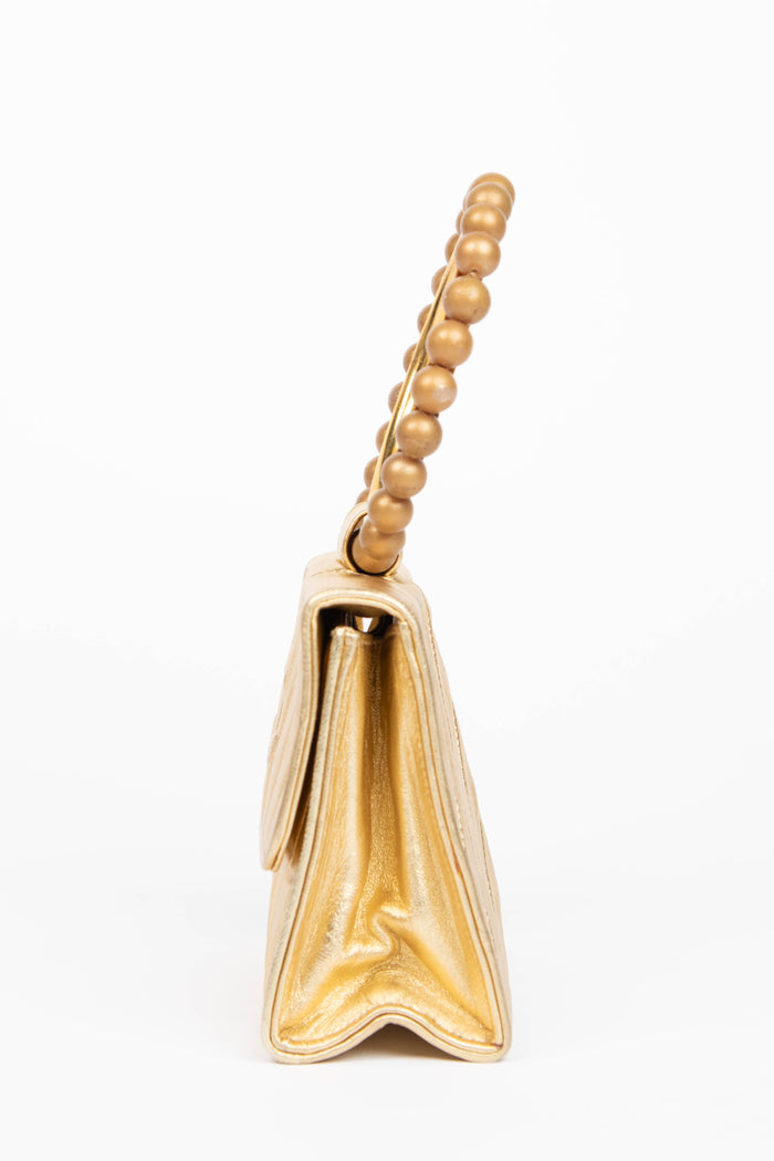 Vintage Chanel Chevron Leather Mini Pearl Top Handle Bag