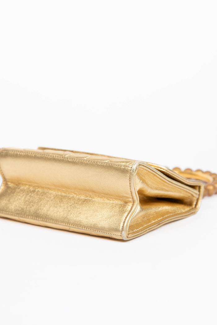 Vintage Chanel Chevron Leather Mini Pearl Top Handle Bag