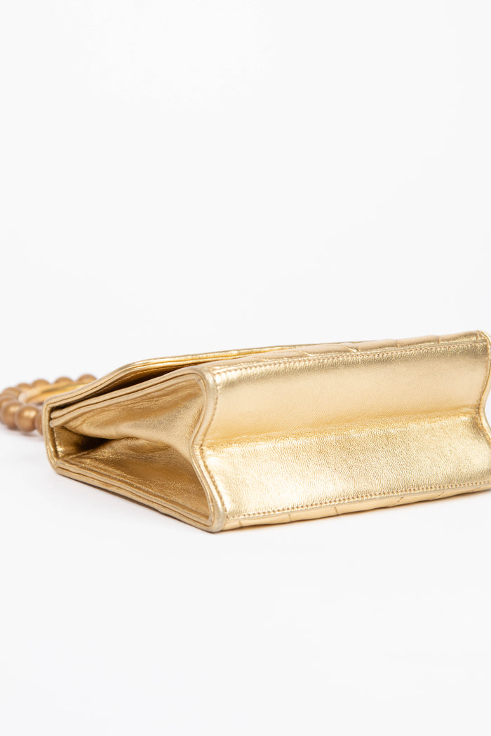 Vintage Chanel Chevron Leather Mini Pearl Top Handle Bag