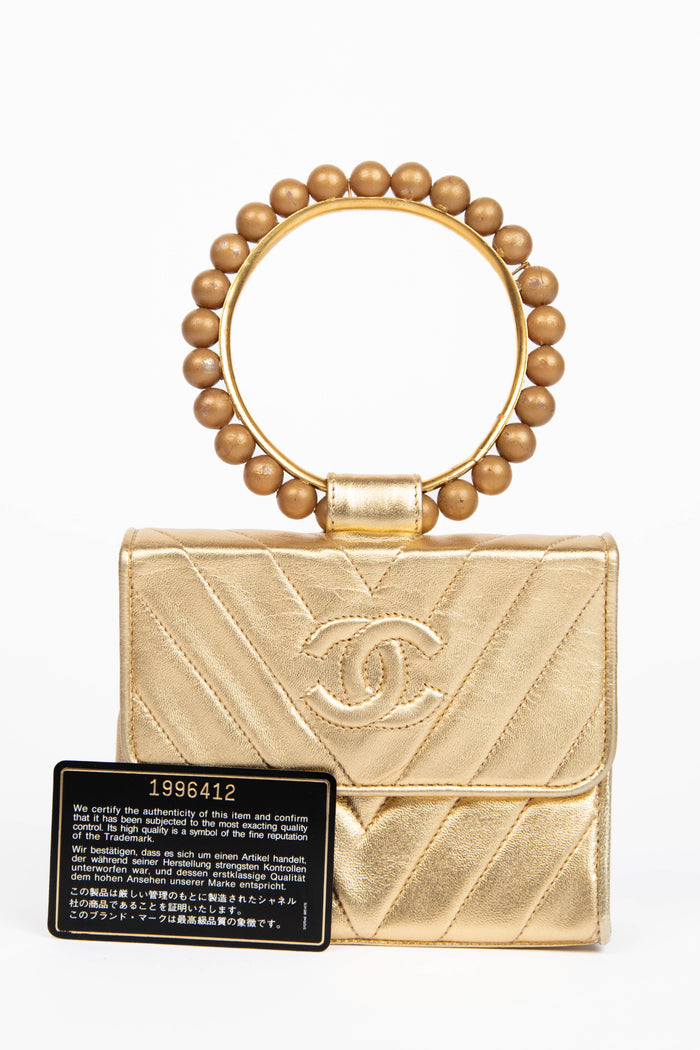 Vintage Chanel Chevron Leather Mini Pearl Top Handle Bag