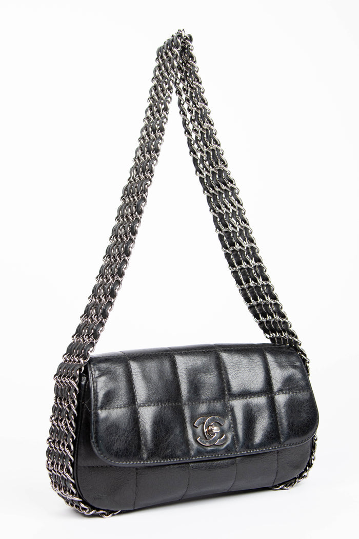2000s Chanel Black Lambskin Leather 5-Chain Shoulder Bag