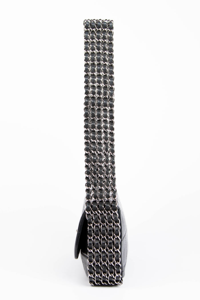 2000s Chanel Black Lambskin Leather 5-Chain Shoulder Bag