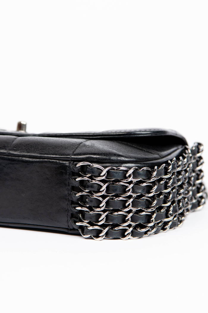 2000s Chanel Black Lambskin Leather 5-Chain Shoulder Bag