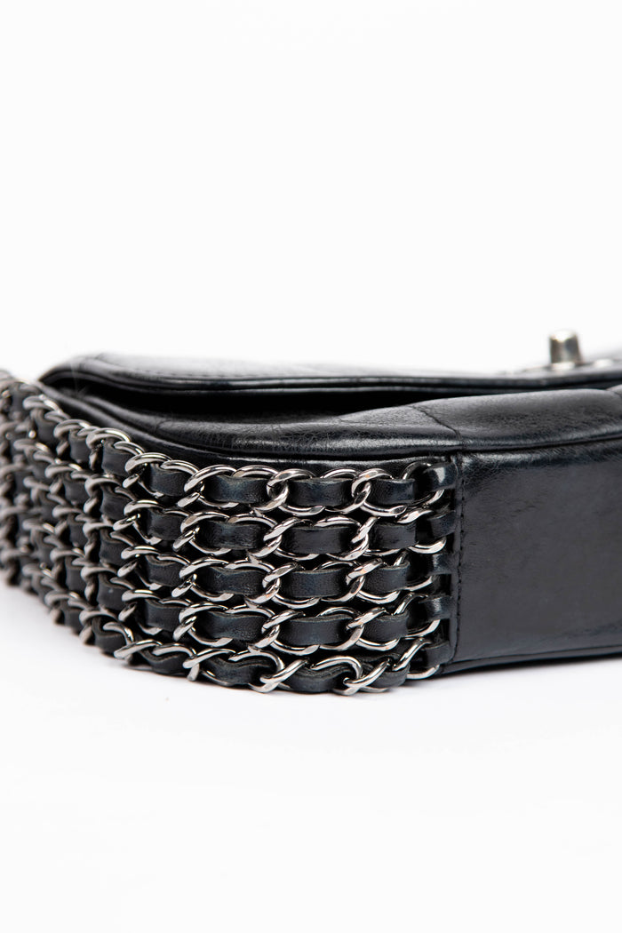 2000s Chanel Black Lambskin Leather 5-Chain Shoulder Bag