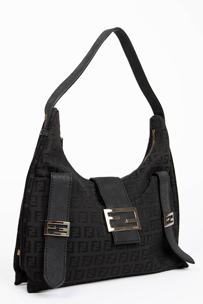 Vintage Fendi Black Zucchino Shoulder Bag